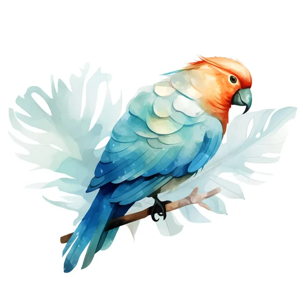 Duhový Papoušek Větvičce Krásný Vlnitý Papoušek Duhových Barvách Izolovaný Bílém — Stockový vektor