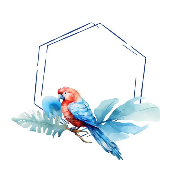 Invitation Mariage Avec Belle Aquarelle Perroquet Aras Bleu Illustration Vectorielle — Image vectorielle