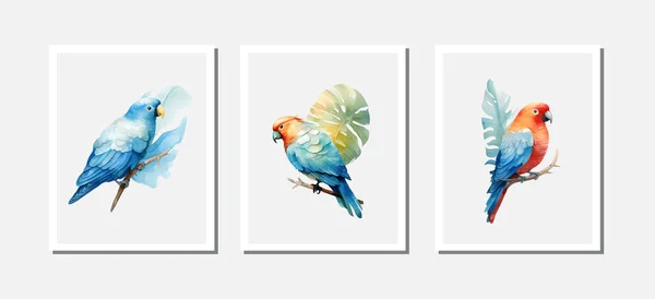 Hochzeitseinladung Mit Schönen Blauen Und Goldenen Ara Papagei Aquarell Vektorillustration — Stockvektor