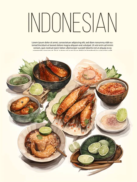 Яванская Кухня Ручной Работы Вектор Иллюстрации Индонезийская Коллекция Продуктов Питания — стоковый вектор