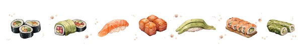 Eine Vektorillustration Der Japanischen Küche Vektorillustration Aquarell Japanisches Essen Auf — Stockvektor