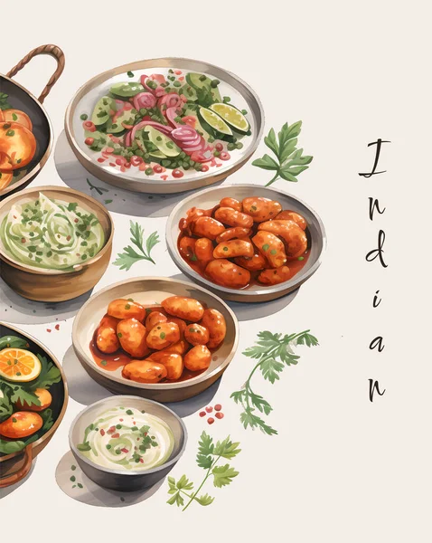 Cozinha Indiana Tradicional Restaurante Alimentos Ingredientes Pictogramas Composição Cartaz Com — Vetor de Stock