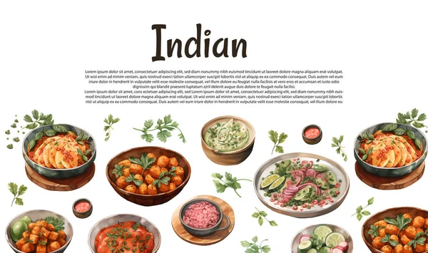 Pemandangan Top Masakan India Desain Menu Makanan India Gambar Gambar - Stok Vektor