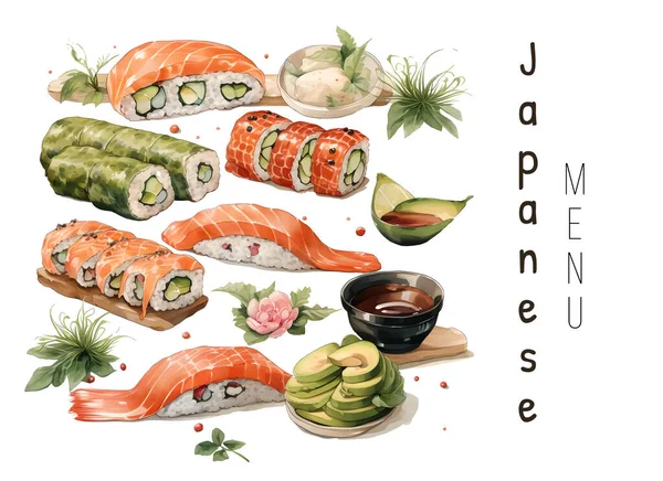 Skizzenhaft Gezeichnete Vektorillustration Von Sushi Rollen Und Essstäbchen Gegen Die — Stockvektor