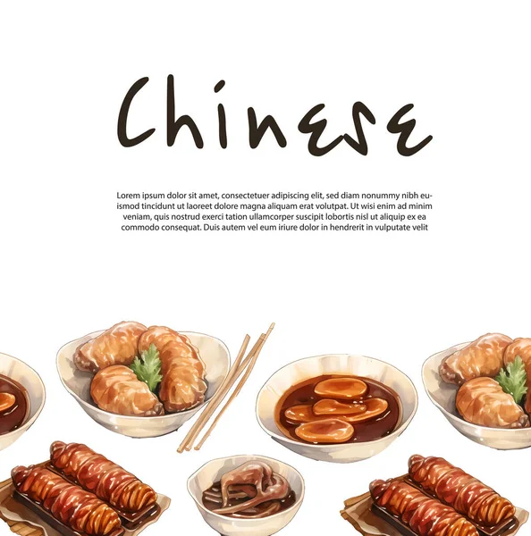 Latar Belakang Makanan Asia Poster Makanan Asia Restoran Menu Kerangka - Stok Vektor