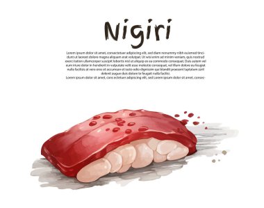 Güzel lezzetli Japon suşi deniz ürünleri seti - suluboya elle çizilmiş nesneler beyaz arka planda izole edilmiş - vektör illüstrasyonu