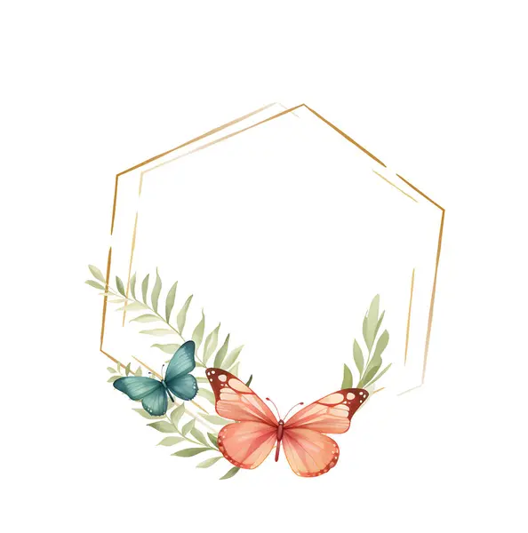 花と蝶のスタイリッシュな羽毛 あなたのテキストのための円形の花フレーム 蝶と花が付いているベクトル カード — ストックベクタ