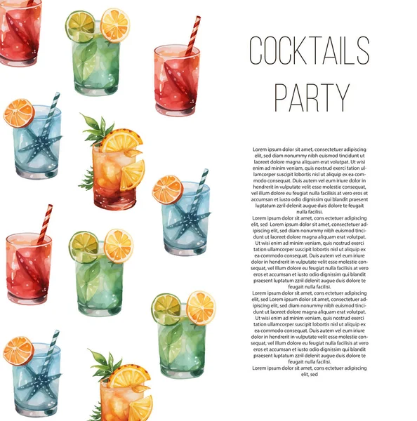 Aquarell Hintergrund Mit Alkohol Getränke Template Design Für Menü Bar — Stockvektor