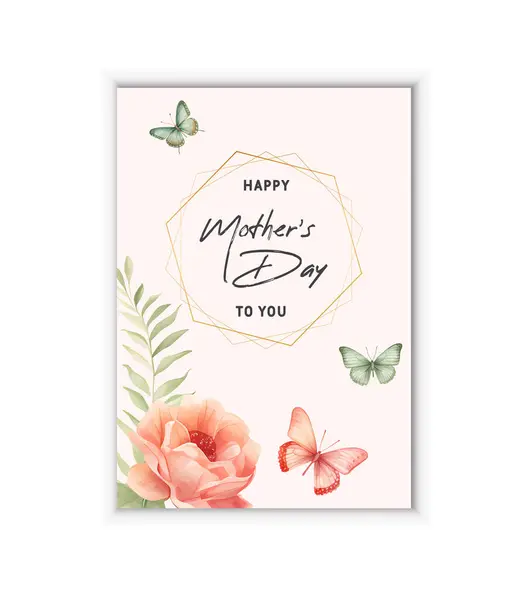 Happy Mother Day Vector Congratulation Card Pink Watercolor Butterflies Typographical — Stock Vector