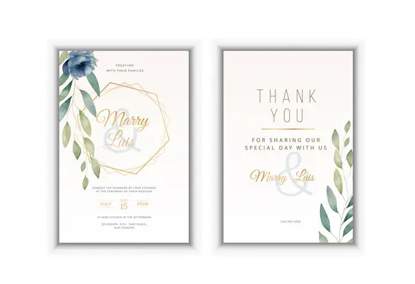 Γάμος Πρόσκληση Floral Πρόσκληση Ευχαριστώ Rsvp Κάρτα Μοντέρνα Σχεδίαση Πράσινο — Διανυσματικό Αρχείο
