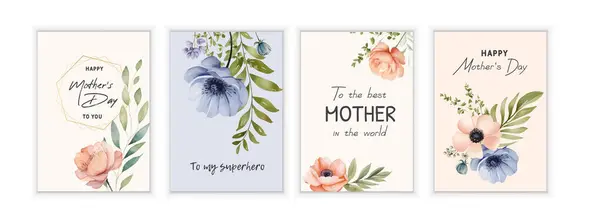 Σετ Ευχετήριες Κάρτες Για Την Ημέρα Της Μητέρας Άνθη Γαρύφαλλου — Διανυσματικό Αρχείο