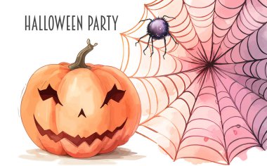 Gece bulutları ve kağıt kesim tarzında balkabaklarıyla hazırlanmış mutlu Cadılar Bayramı parti posterleri. Vektör çizimi. Dolunay, cadı kazanı, örümcek ağı ve uçan yarasa. Mesaj için yer. Broşür arkaplanı