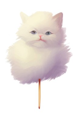 Kedi şeklinde pamuk helva, suluboya şeklinde vektör çizimi, farklı renkler.