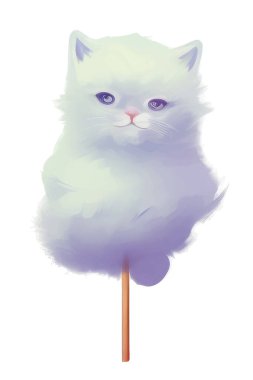 Kedi şeklinde pamuk helva, suluboya şeklinde vektör çizimi, farklı renkler.