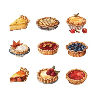 Beyaz arka planda izole edilmiş balkabağı baharatlı mevsimlik ürün, yiyecek ve içecek koleksiyonu. Bir demet sonbahar tatlı tatlı tatlısı veya hamur işi. Vektör illüstrasyonu.