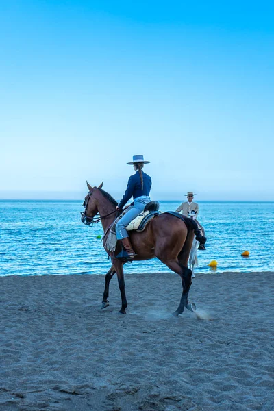 Fuengirolla Spanien September 2022 Spanische Traditionelle Reiter Caballeros Strand Von — Stockfoto