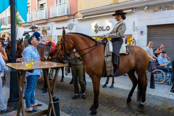 stock image FUENGIROLLA, SPAIN - SEPTEMBER 17, 2022: Spanish traditional rider (caballera) on the street in Fuengirola, Spain on September 17, 2022