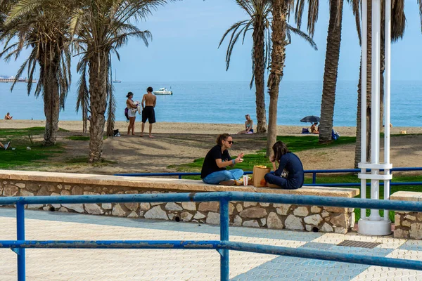 Malaga Hiszpania Październik 2022 Promenada Wzdłuż Plaży Maladze Hiszpania Października — Zdjęcie stockowe