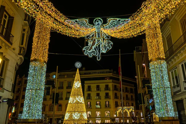 Malaga Spanien Dezember 2022 Weihnachtsbaum Auf Dem Platz Der Verfassung — Stockfoto
