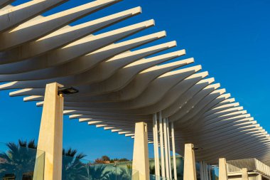 MALAGA, SPAIN - JANUARY 14, 2023: White pergola (Malaga port) in Malaga, Spain on January 14, 2023