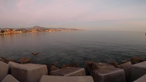 Malaga Spain January 2023 Panoramic View Sunset Malaga Coastline Beach — Stock video