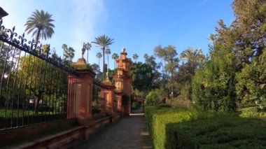 SEVILLA, SPAIN - DECEMBER 31, 2022: The gardens of the Royal Alczars of Seville historically known as al-Qasr al-Muriq in Sevilla, Spain on December 31, 2022