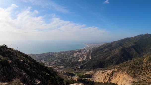Landskap Medelhavet Och Omgivande Städer Från Toppen Berget Calamorro Nära — Stockvideo