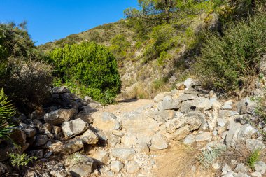 İspanya 'da Costa del Sol' da Malaga yakınlarındaki Calamorro Dağı yolunda yürüyüş.