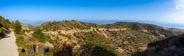 Hikiing on road to mount Calamorro, near Malaga in the Costa del Sol in Spain