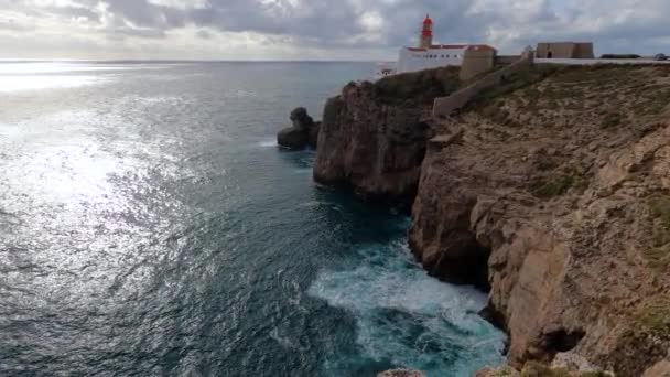 Sagres Portugal February 2023 Lighthouse Cabo Vicente Sagres Portugal Лютого — стокове відео