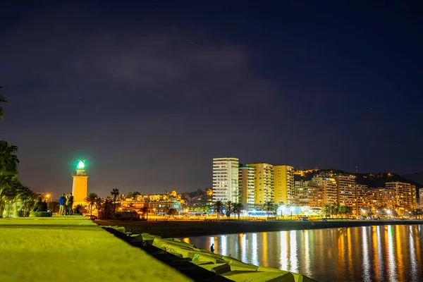 Malaga Spain January 2023 Panoramic View Night Malaga Coastline Beach —  Fotos de Stock