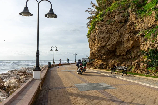 Malaga Spain February 2023 People Walking Promenade Sea Storm Torremolinos —  Fotos de Stock