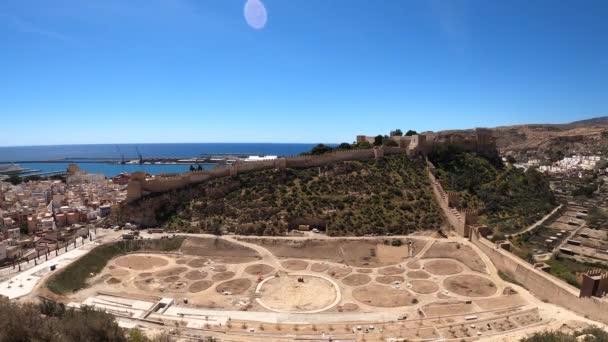 Almeria Spanien Mars 2023 Fästningen Cityscape Och Alcazaba Almería Spanien — Stockvideo
