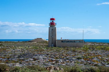 LAGOS, PORTUGAL - 27 Şubat 2023: Lagos, Portekiz Deniz feneri 27 Şubat 2023