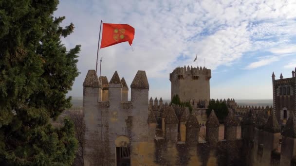 Almodovar Del Rio Ισπανια Ferbuary 2023 Σημαία Πάνω Από Κάστρο — Αρχείο Βίντεο