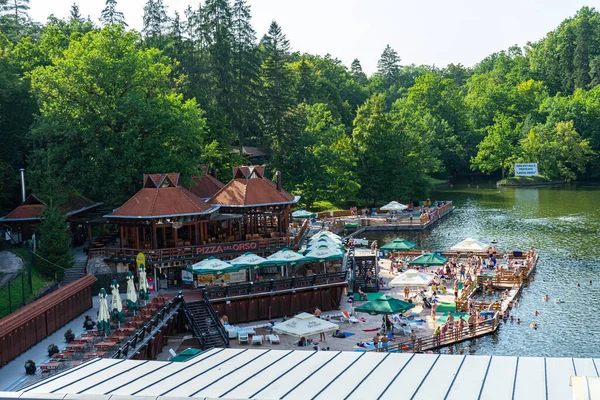 stock image SOVATA, ROMANIA - AUGUST 24, 2022: Sovata city and Ursul lake resort. It is known for balneoclimateric and mud treatments. Sovata, Romania on August 24, 2022