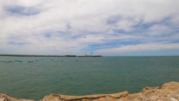 Cadiz Španělsko Dubna 2023 Panoramatický Pohled Atlantický Oceán Cádizské Promenády — Stock video