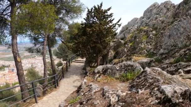 Džaen Španělsko Dubna 2023 Kamenná Cesta Poblíž Středověkého Hradu Santa — Stock video