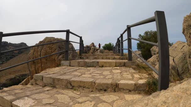 Jaen Spain April 2023 Stone Road Medieval Castle Santa Catalina — Stock Video