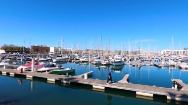 LAGOS, PORTUGAL - 28 Şubat 2023: Lagos, Portekiz 'deki gemi ve tekneler 28 Şubat 2023