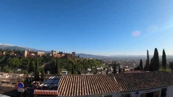 Granada Spanien April 2023 Panoramautsikt Över Den Antika Arabiska Fästningen — Stockvideo
