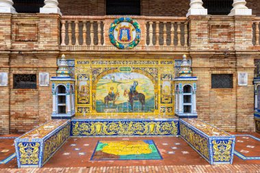 SEVILLA, SPAIN - JANUARY 1, 2023: Spain Square (Plaza de Espana), built on 1928 the Regionalism Architecture mixing Renaissance and Moorish styles in Sevilla, Spain on January 1, 2023