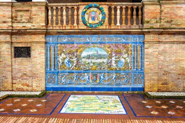 SEVILLA, SPAIN - JANUARY 1, 2023: Spain Square (Plaza de Espana), built on 1928 the Regionalism Architecture mixing Renaissance and Moorish styles in Sevilla, Spain on January 1, 2023