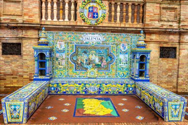 SEVILLA, SPAIN - JANUARY 1, 2023: Spain Square (Plaza de Espana), built on 1928 the Regionalism Architecture mixing Renaissance and Moorish styles in Sevilla, Spain on January 1, 2023