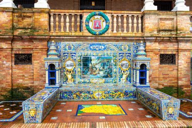 SEVILLA, SPAIN - JANUARY 1, 2023: Spain Square (Plaza de Espana), built on 1928 the Regionalism Architecture mixing Renaissance and Moorish styles in Sevilla, Spain on January 1, 2023