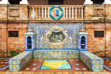 SEVILLA, SPAIN - JANUARY 1, 2023: Spain Square (Plaza de Espana), built on 1928 the Regionalism Architecture mixing Renaissance and Moorish styles in Sevilla, Spain on January 1, 2023