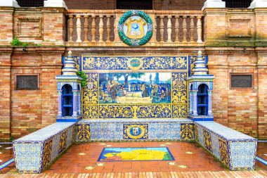 SEVILLA, SPAIN - JANUARY 1, 2023: Spain Square (Plaza de Espana), built on 1928 the Regionalism Architecture mixing Renaissance and Moorish styles in Sevilla, Spain on January 1, 2023