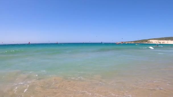 Valdevaqueros Sahilinde Uçurtma Cebelitarık Boğazı Spanya — Stok video