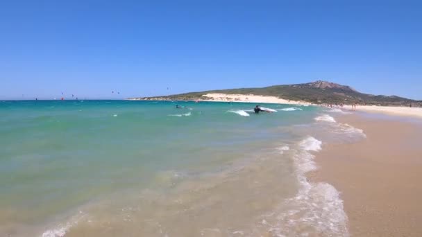 Valdevaqueros Sahilinde Uçurtma Cebelitarık Boğazı Spanya — Stok video
