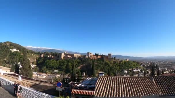 Granada Hiszpania Kwiecień 2023 Panoramiczny Widok Starożytnej Arabskiej Twierdzy Alhambra — Wideo stockowe